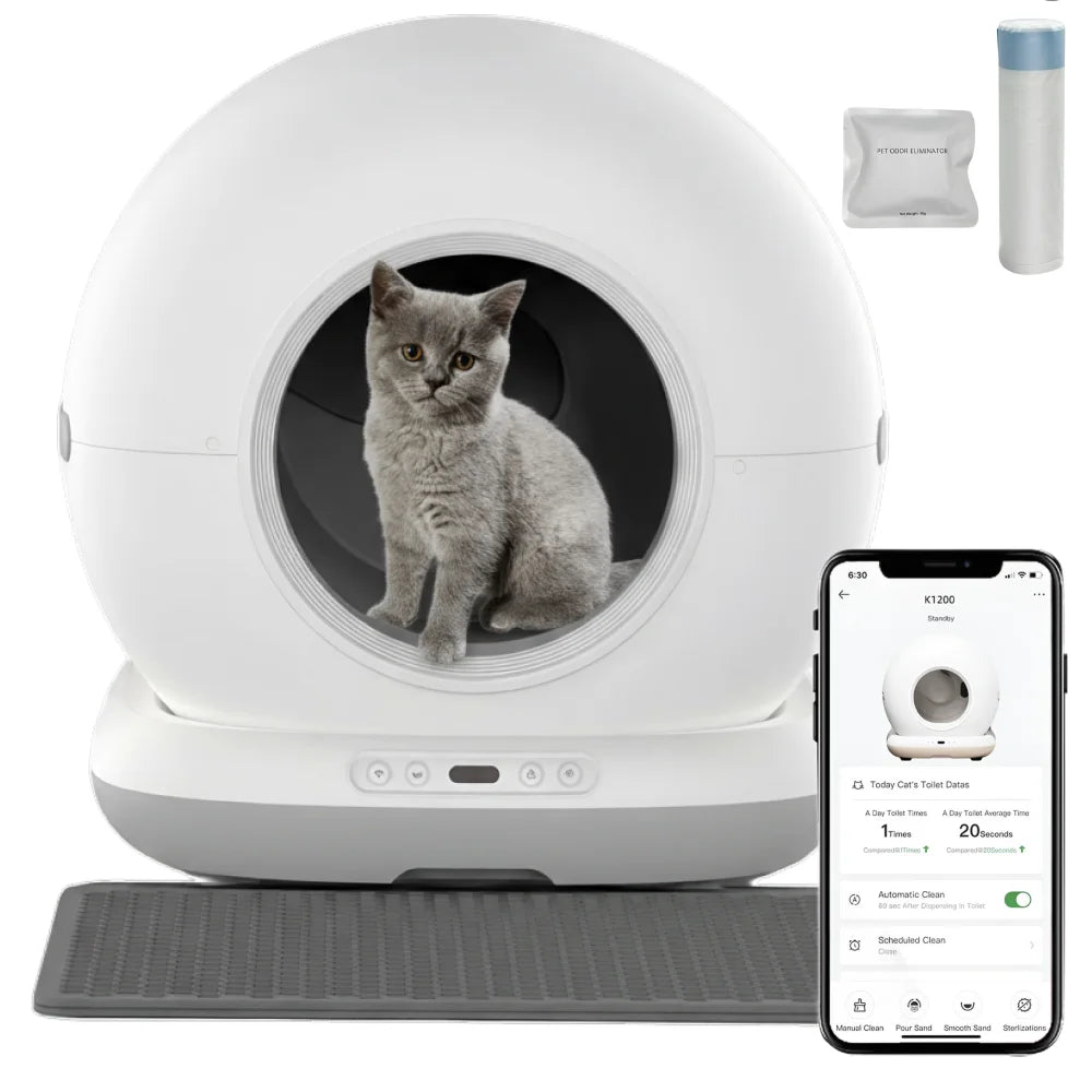 litiera automata smart pentru pisici cu auto curatare si control prin aplicatie mobila