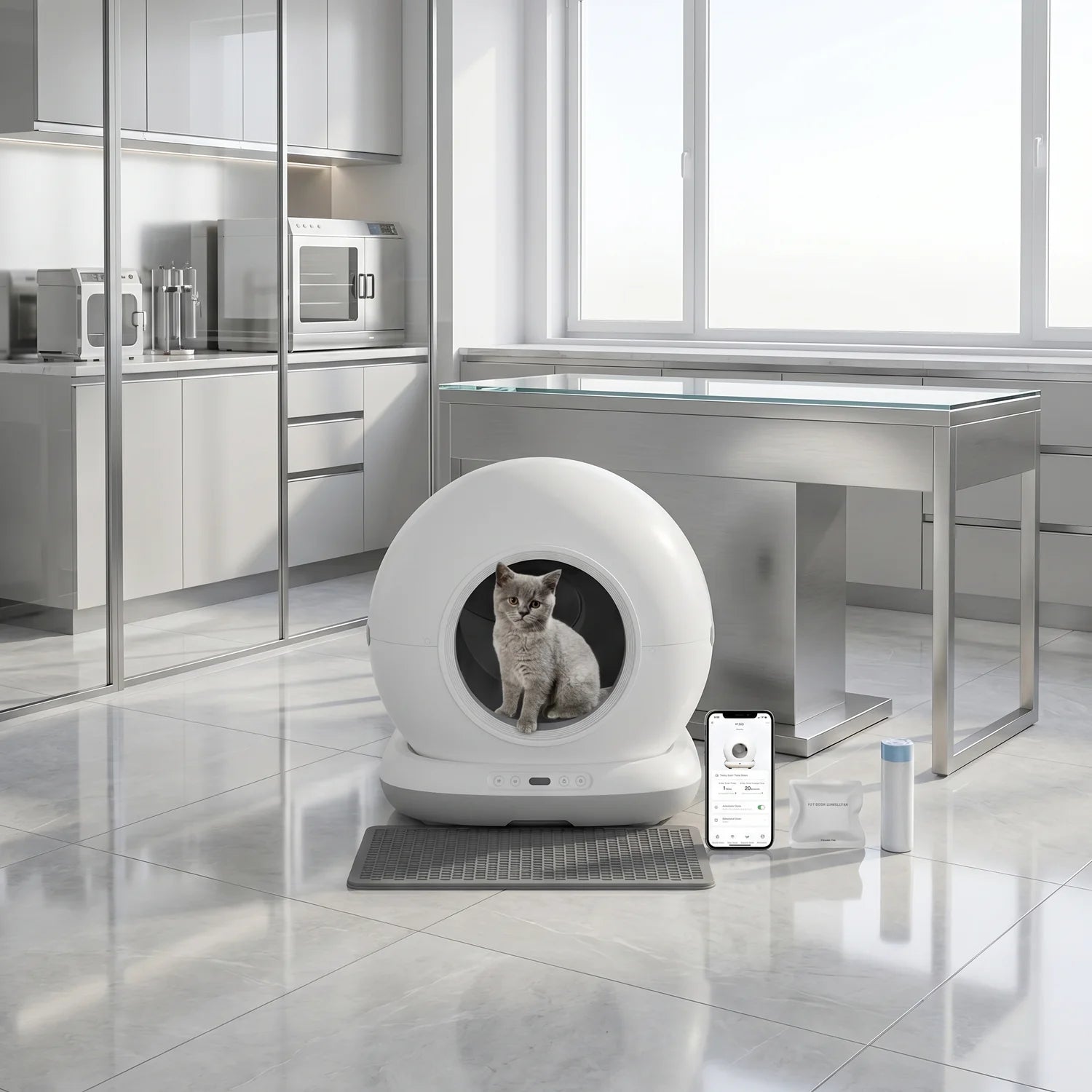 Litiera Automata Smart pentru Pisici, Auto-Curatare si Control prin Aplicatie