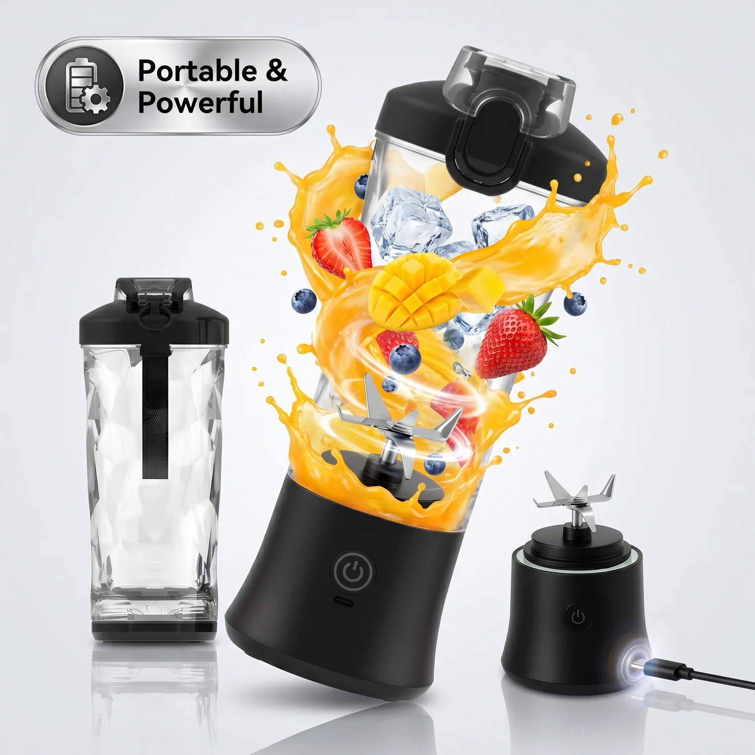 Mini Blender Portabil 6 in 1, USB-C, 4000 mAh, 6 Lame Inox, 400ml
