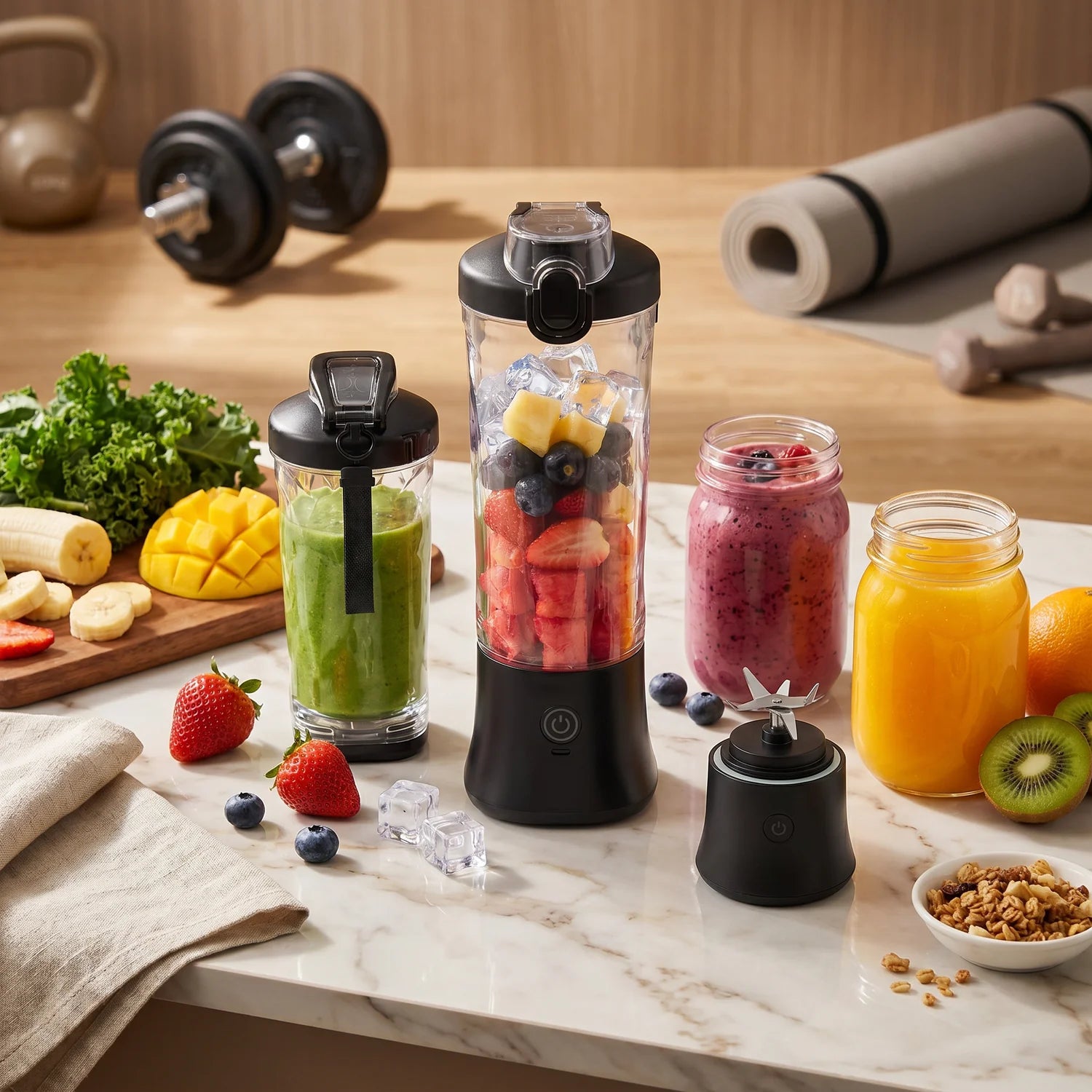 Mini Blender Portabil 6 in 1, USB-C, 4000 mAh, 6 Lame Inox, 400ml