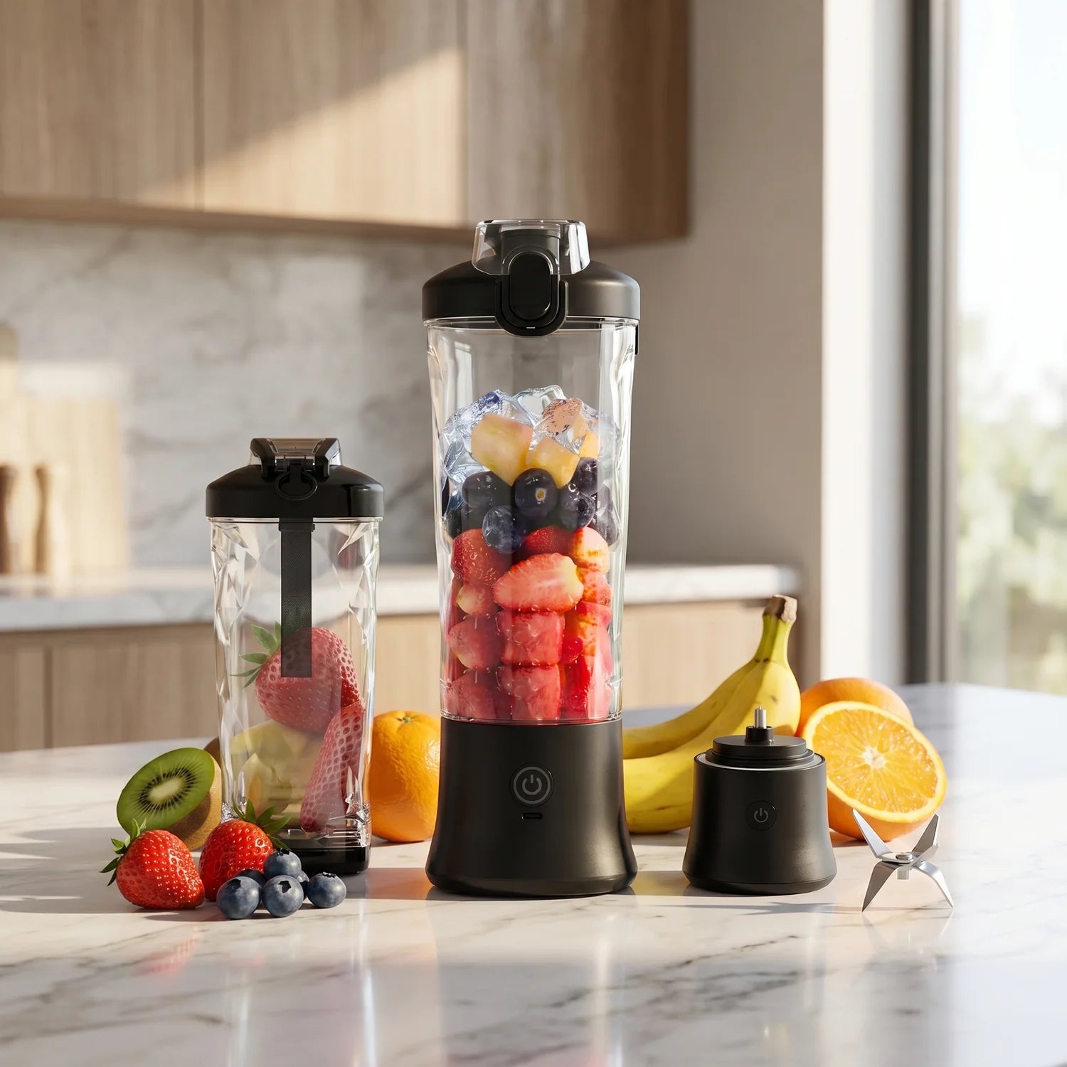 Mini Blender Portabil 6 in 1, USB-C, 4000 mAh, 6 Lame Inox, 400ml