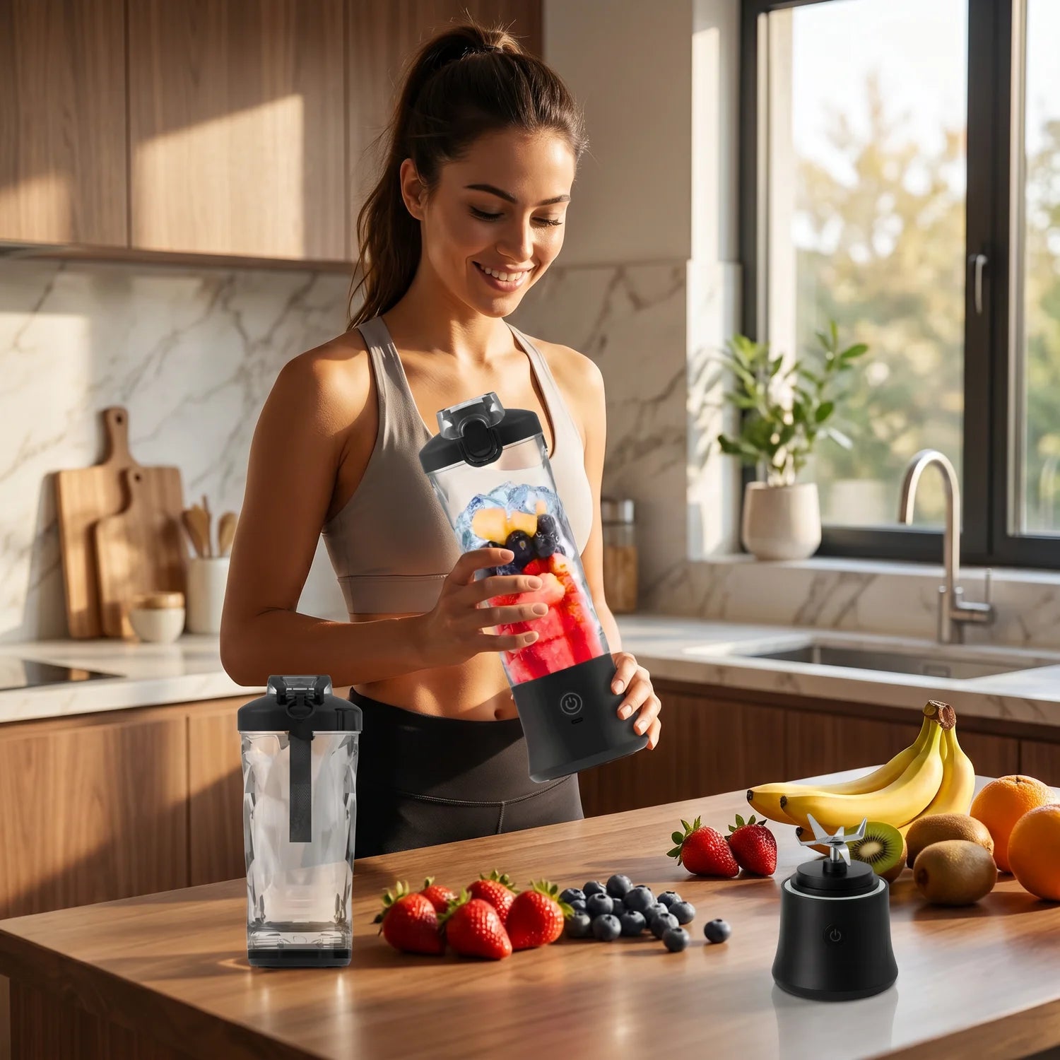 mini blender portabil cu sticlă de 400ml de purtat oriunde
