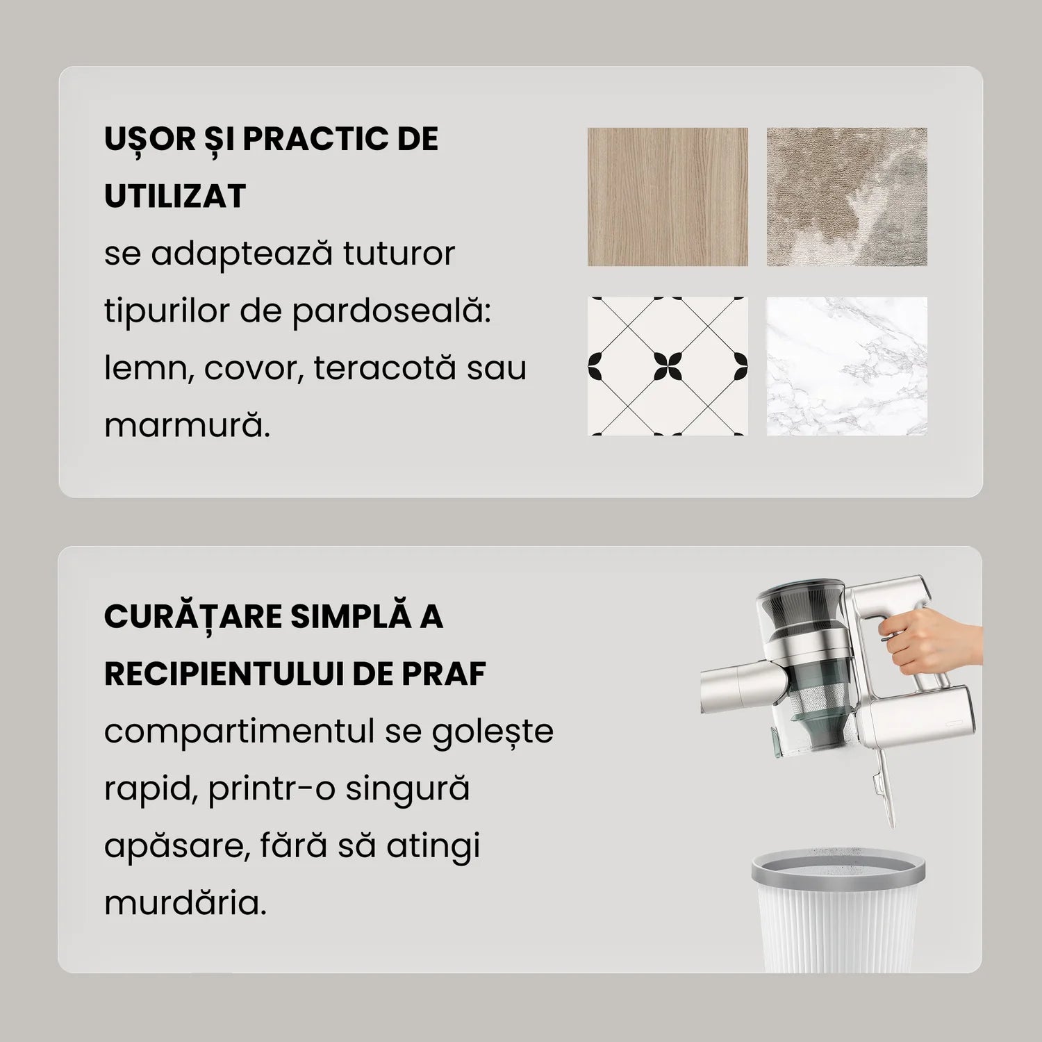 aspirator vertical cu filtru HEPA pentru eliminarea prafului si particulelor fine