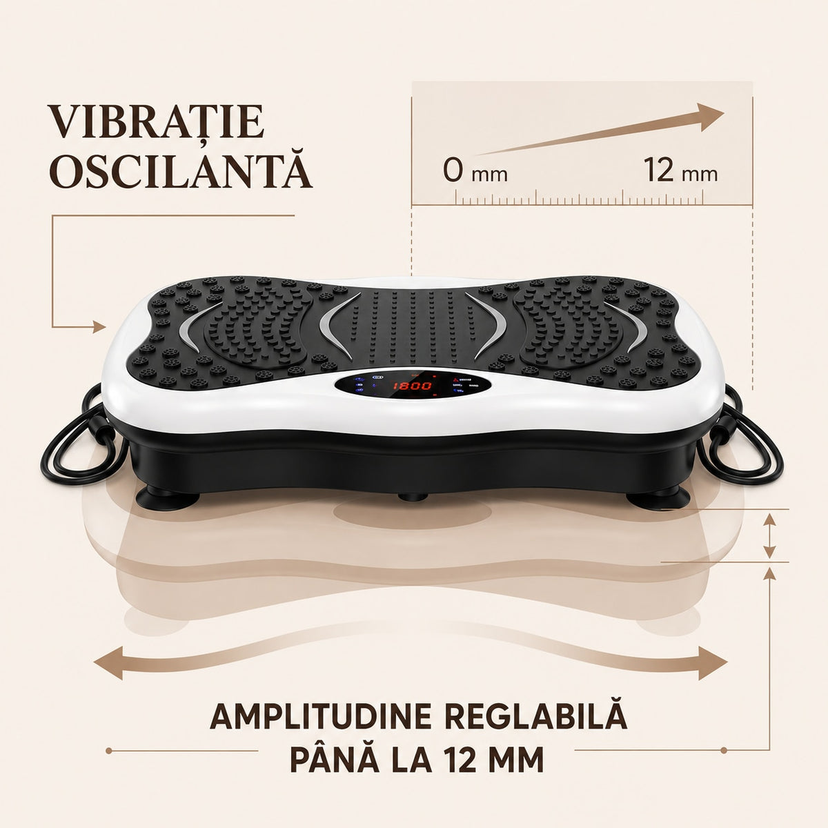 Platforma de vibromasaj HT-FN069 cu schema vibrației oscilante și rigla de amplitudine