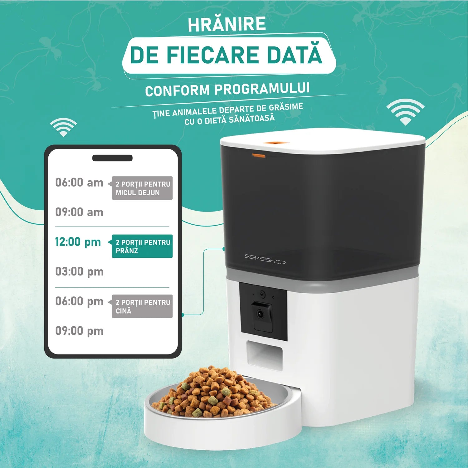 dispozitiv hranire animale cu camera video si functie audio bidirectionala