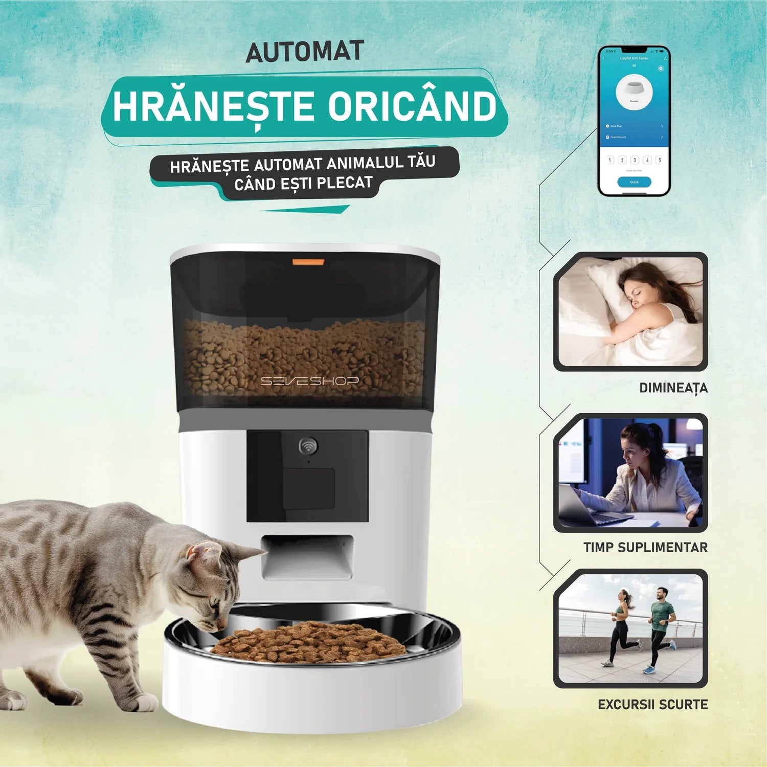 hranitor automat cu rezervor mare 6L pentru alimentarea animalelor pe mai multe zile