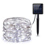 lampa solara decorativa cu 100 LED-uri si 8 moduri pentru iluminare exterior gradina si terasa
