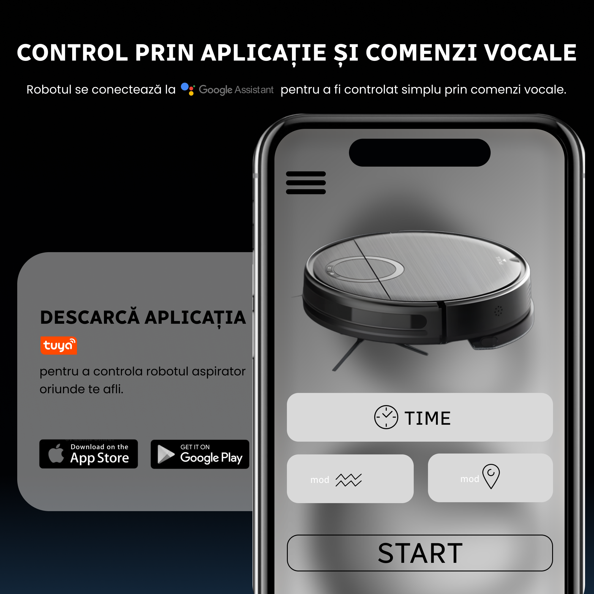 robot aspirator cu control WiFi si aplicatie mobila pentru gestionare usoara