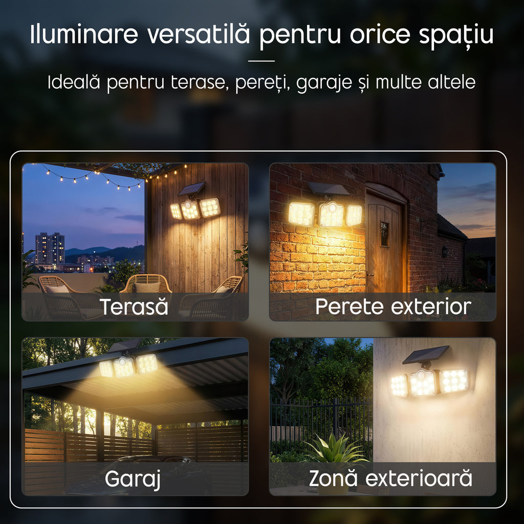 lampă solară cu 3 moduri de iluminare și economisire de energie