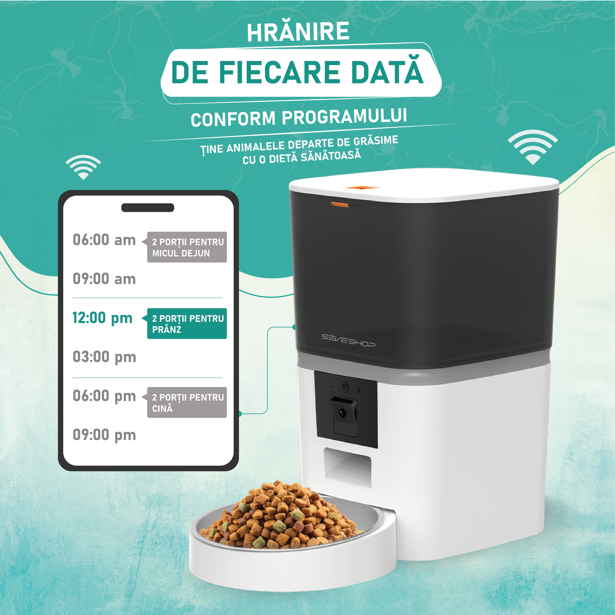 dispozitiv hranire animale cu camera video si functie audio bidirectionala