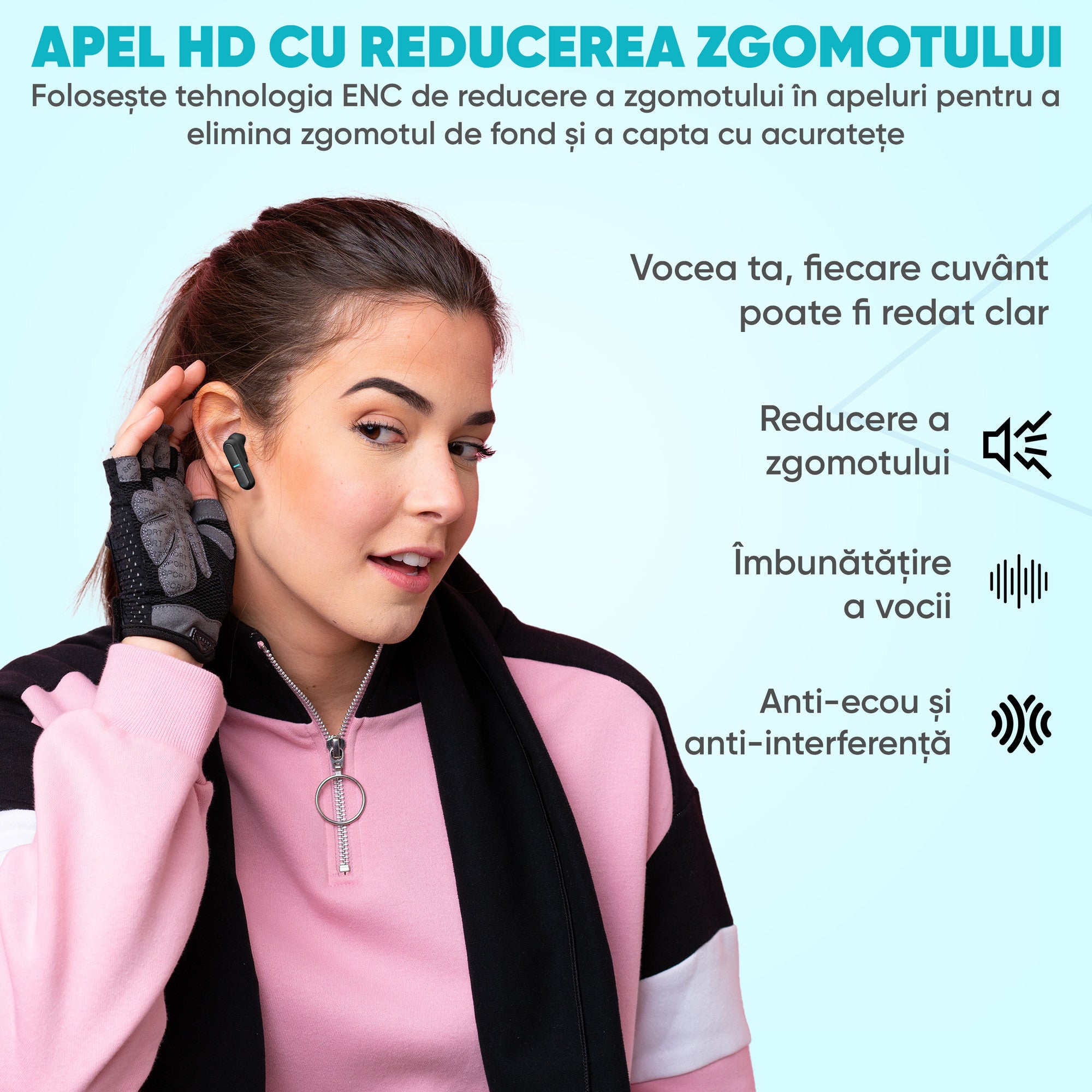Căști Wireless In-Ear Bluetooth 5.3, Microfon HD și Reducere a Zgomotului