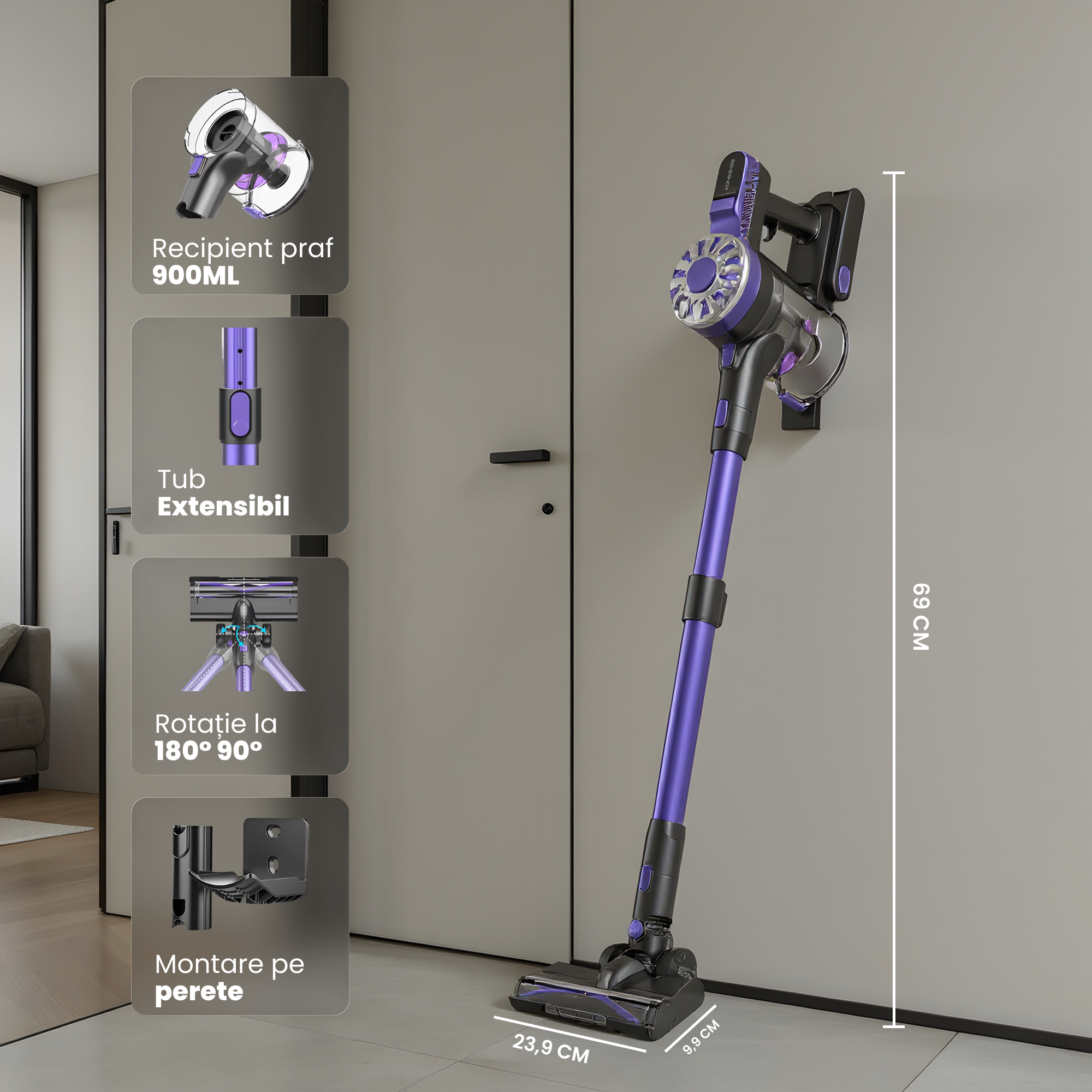 aspirator de mana detasabil pentru curatarea mobilierului si spatiilor inguste