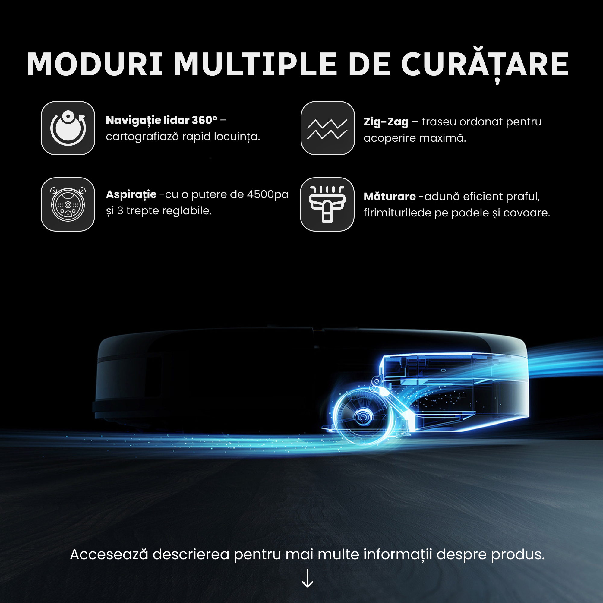 aspirator robot cu navigatie LiDAR pentru harti precise si trasee eficiente