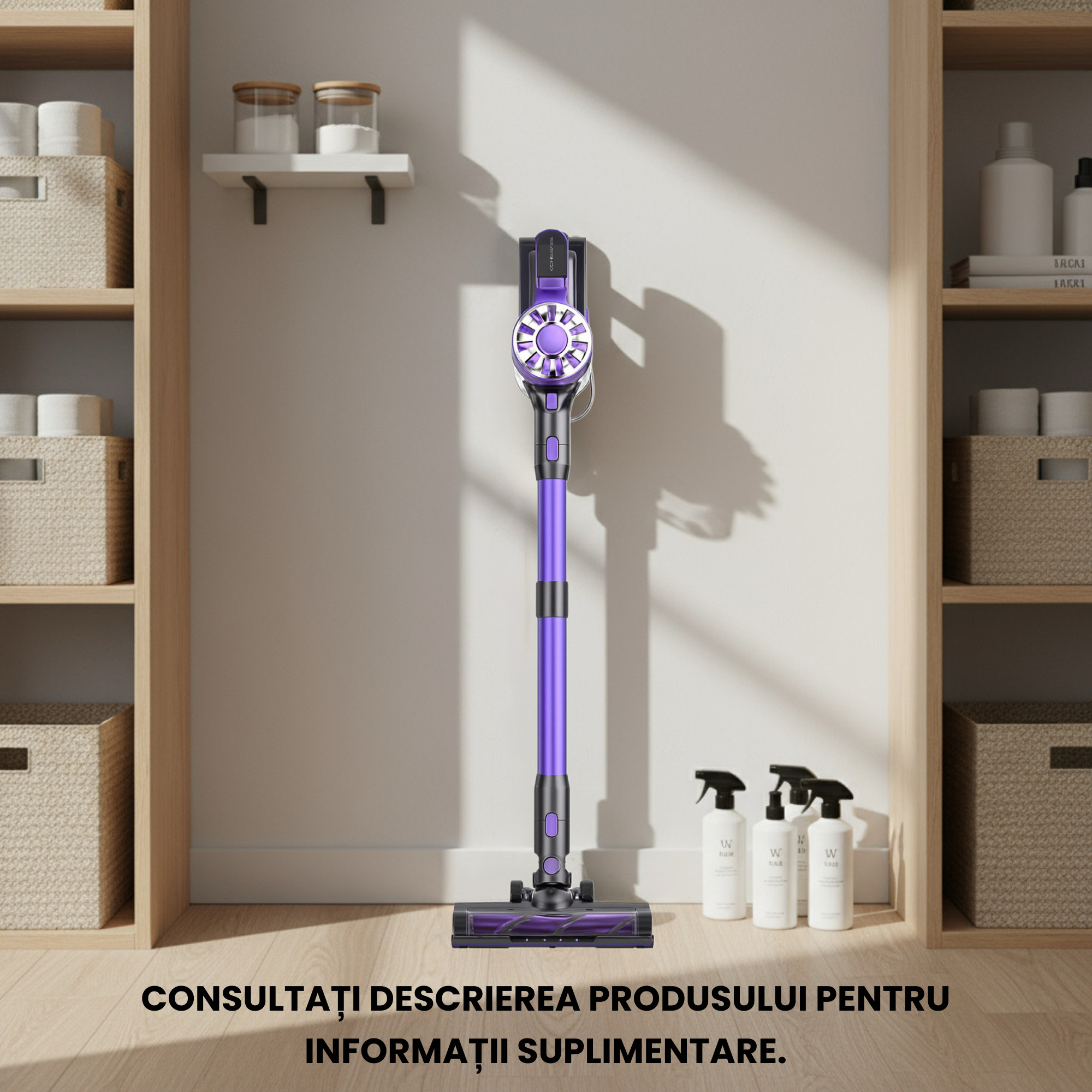 aspirator vertical compact utilizat pentru curatenia zilnica in locuinta
