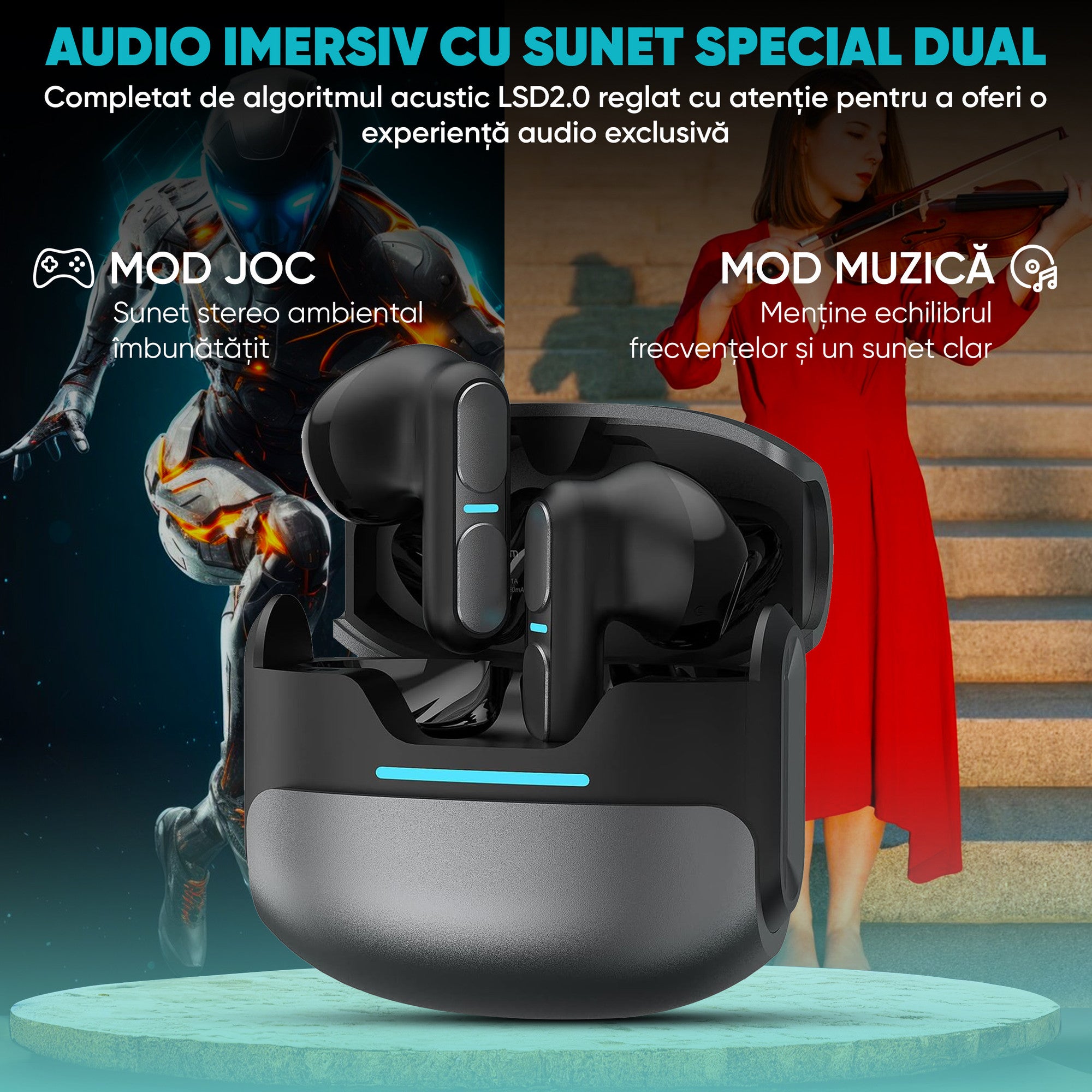 Căști Wireless In-Ear Bluetooth 5.3, Microfon HD și Reducere a Zgomotului