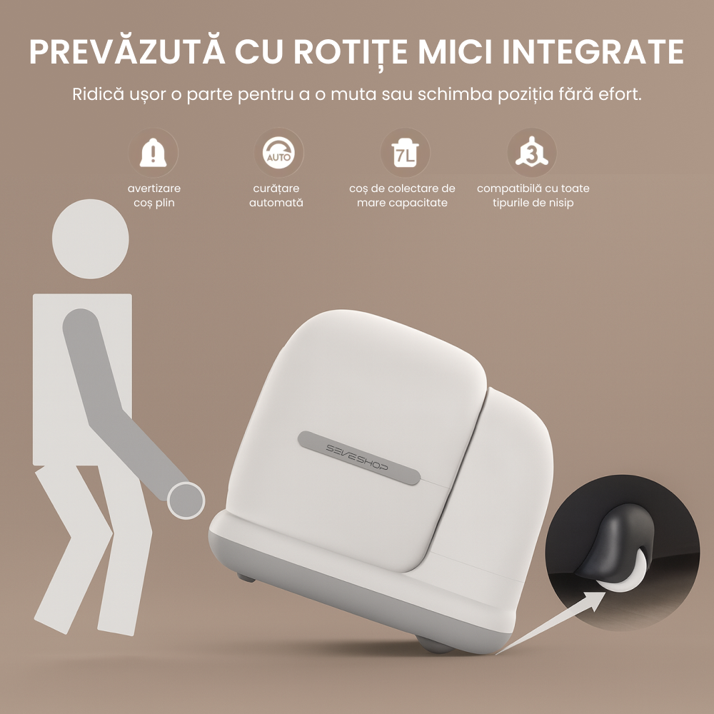 litieră automată cu design modern și întreținere ușoară