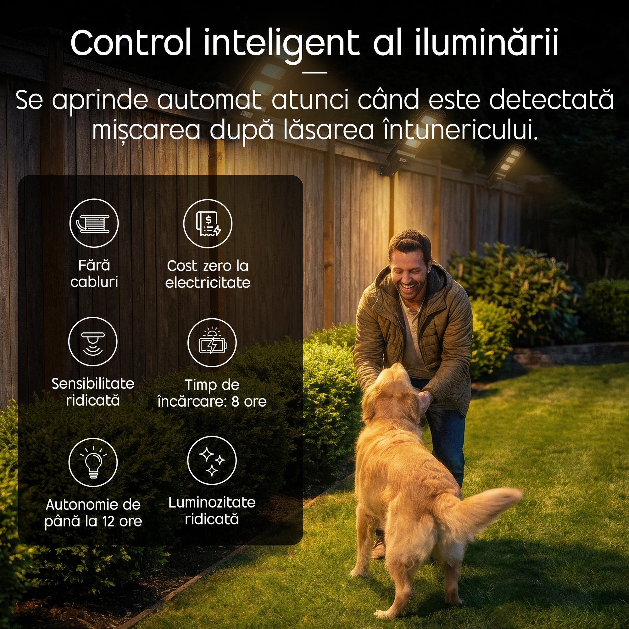 proiector solar de 9000 lm pentru iluminare puternică a grădinii