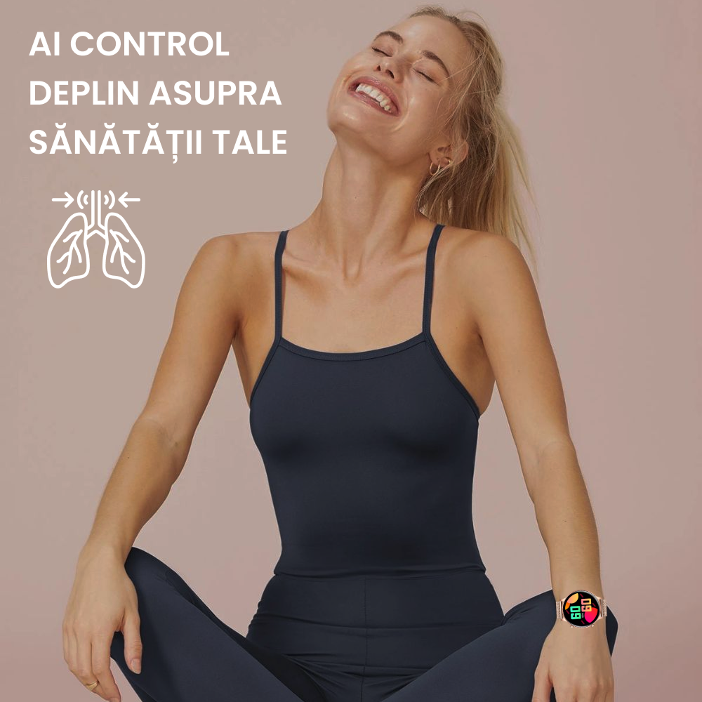 Smartwatch Damă cu Monitorizare Ritm Cardiac, Somn și Notificări, Gold