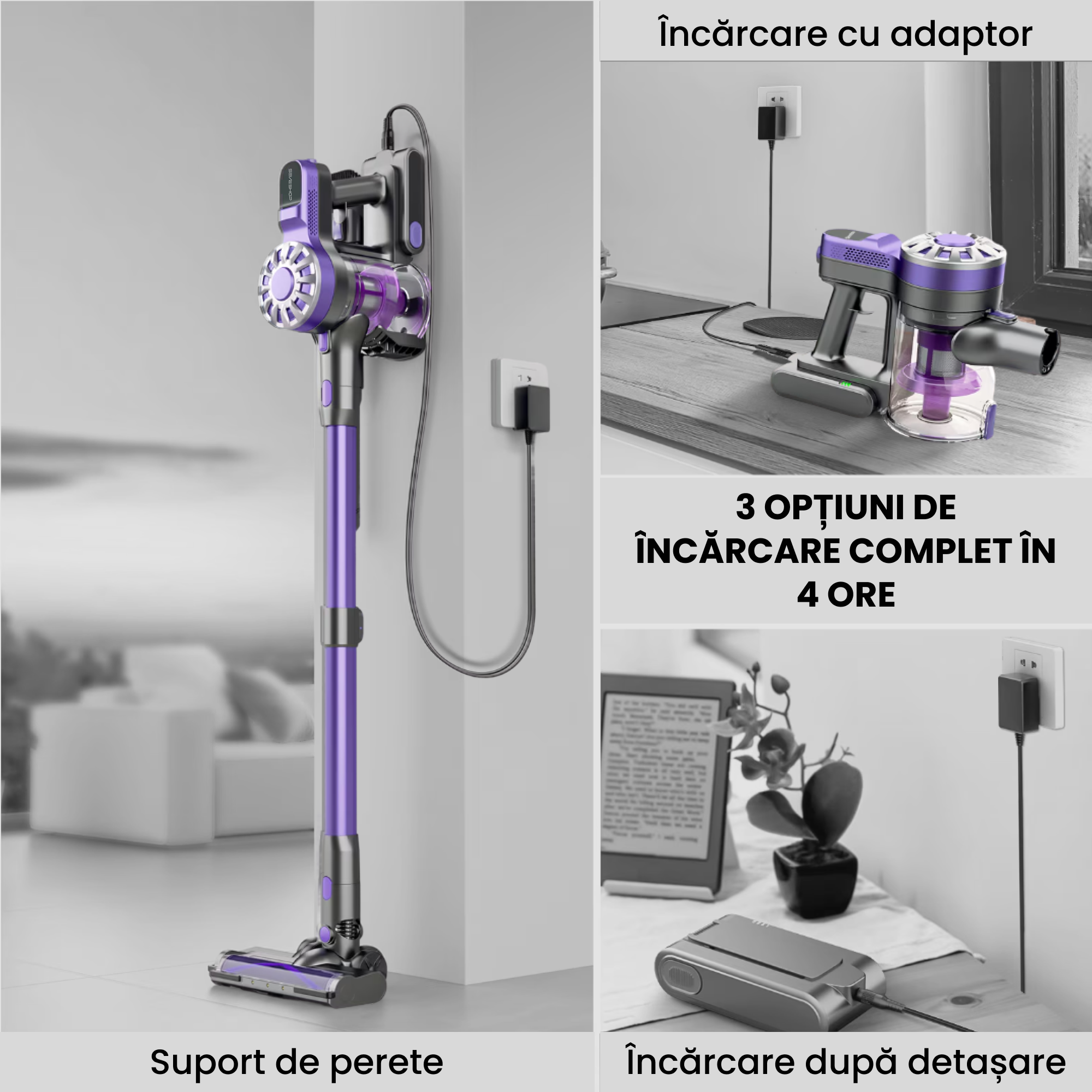aspirator cu perie LED pentru vizibilitate in zone intunecate si colturi