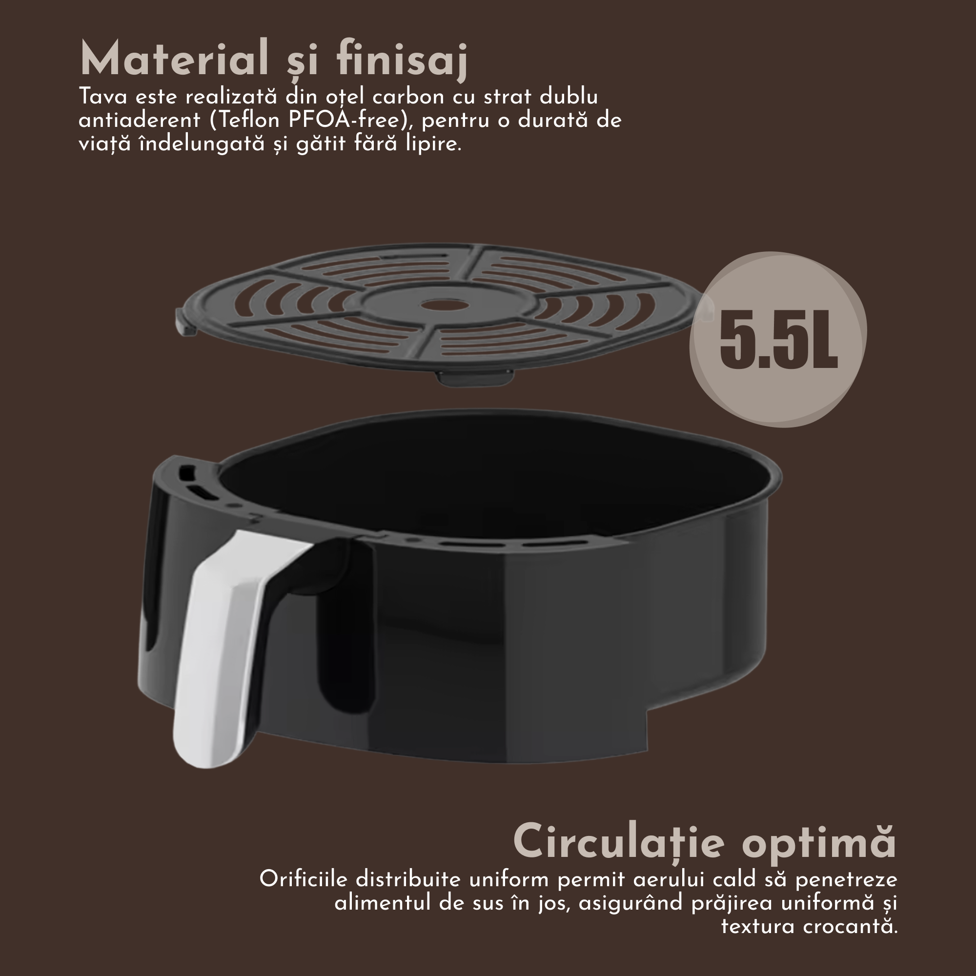 Friteuza cu Aer Cald 5.5L, 8 Programe Digitale si 1400W, Fara Ulei — RESIGILAT