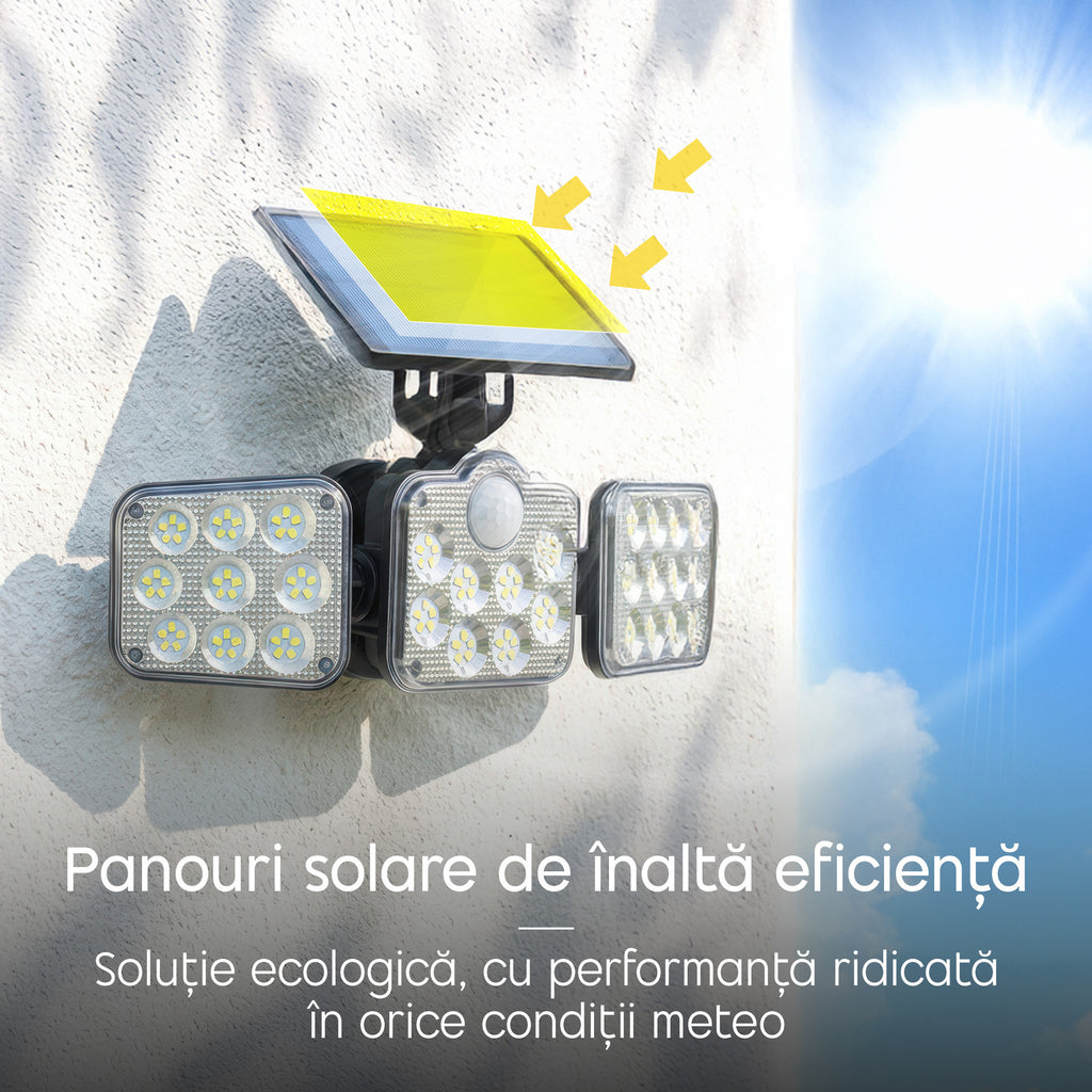 lampă solară care se aprinde la mișcare pentru iluminarea intrării