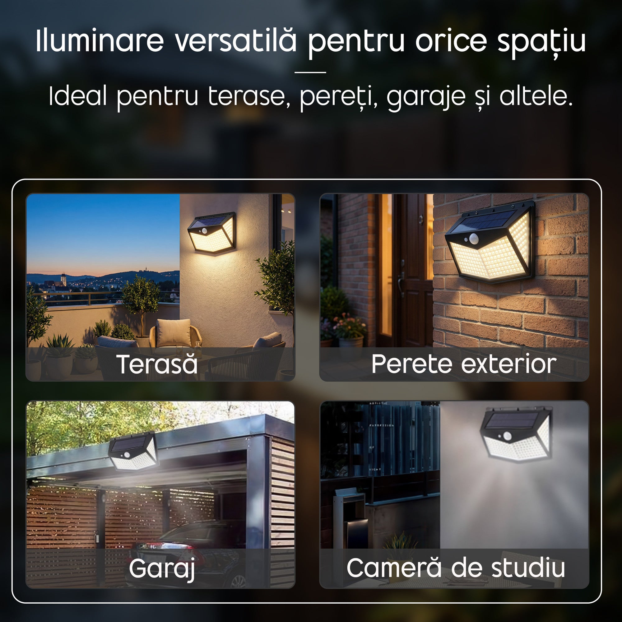 lampa solara cu senzor de miscare si 3 moduri pentru iluminare automata si economie de energie