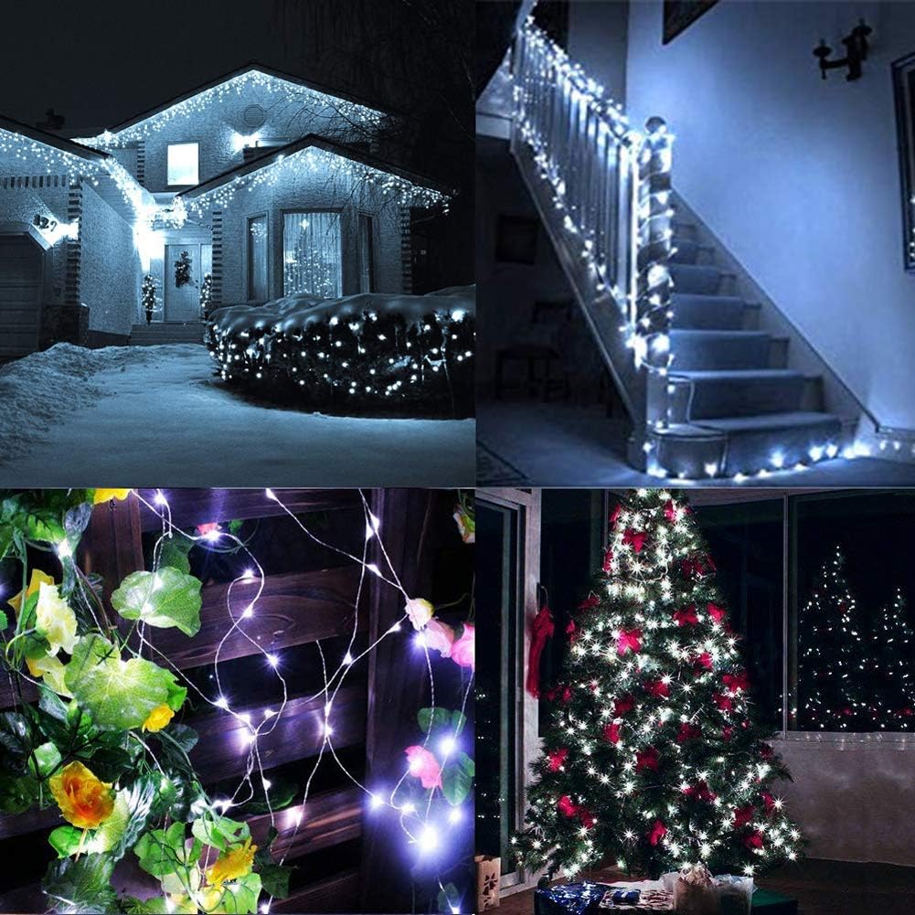 ghirlanda luminoasa solara utilizata pentru decorarea copacilor si gardurilor in exterior