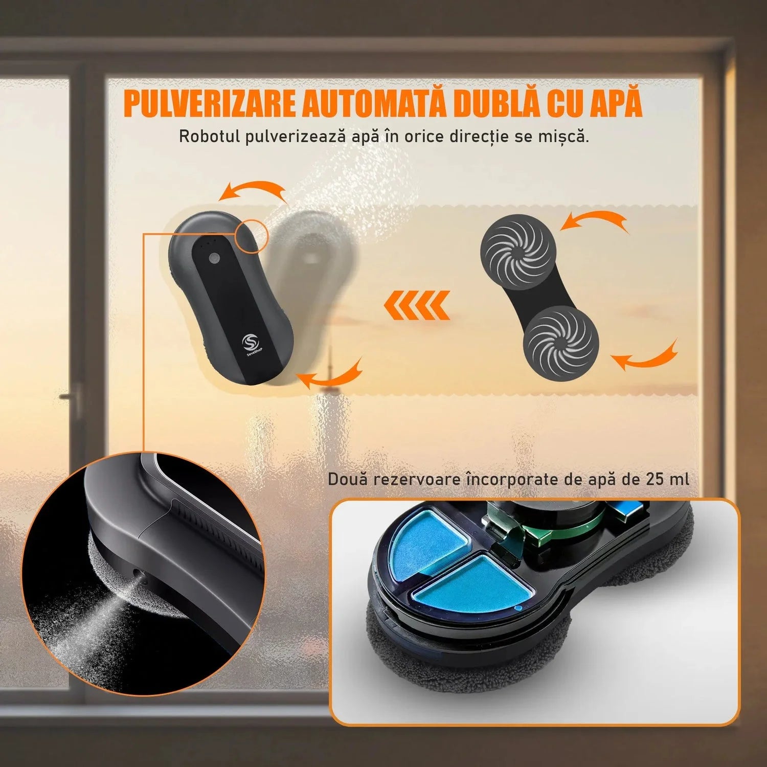 aparat automat spalat geamuri cu control WiFi si design slim