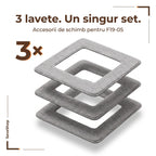 Trei lavete pătrate din microfibră pentru robotul de geamuri F19-05, suprapuse, cu mențiunea 3x