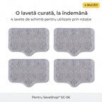 Cele 4 lavete mop gri pentru SC-06 așezate în grilă, cu eticheta 4 bucăți