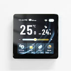 Termostat smart BHT-2005 negru, vedere frontală, ecran tactil cu 25 °C, temperatura setată 24 °C și butoane Lock, ECO, Mode