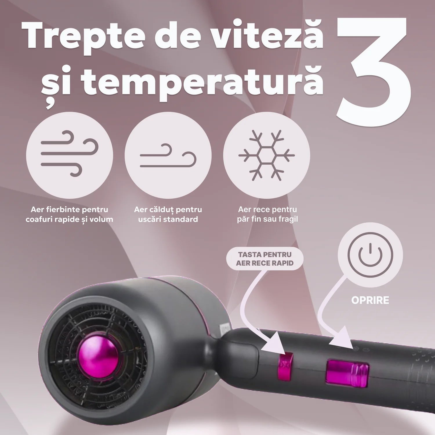 uscator compact si ergonomic utilizat pentru coafare rapida si protectie termica