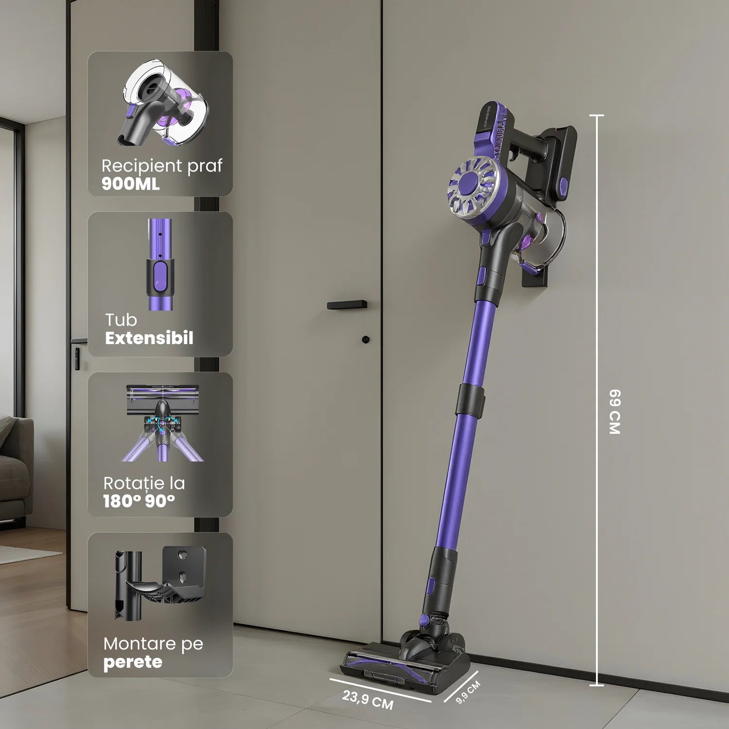 aspirator de mana detasabil pentru curatarea mobilierului si spatiilor inguste