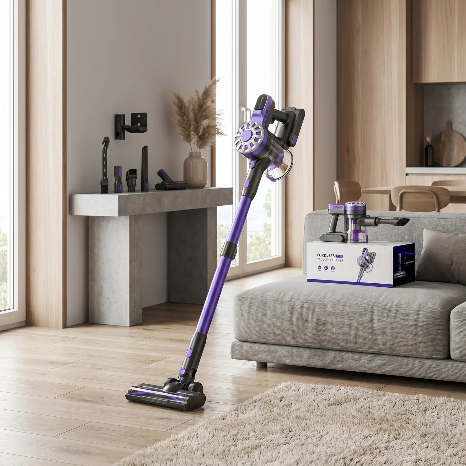 aspirator vertical fără fir cu unitate de mână detașabilă pentru spații înguste