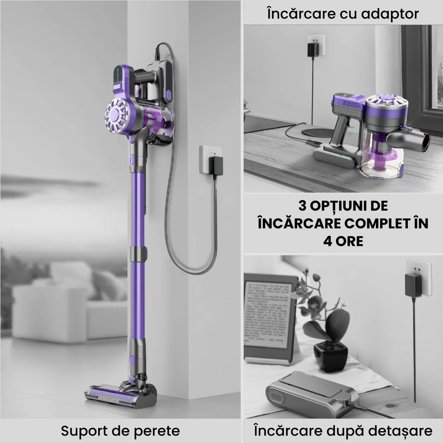 aspirator cu perie LED pentru vizibilitate in zone intunecate si colturi
